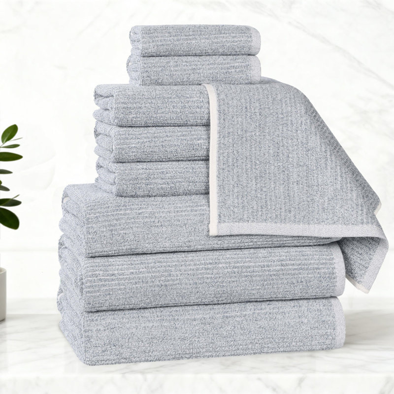 Blue Nile Mills Viscose Cotton Blend Towel Set - Textured Ribbed Design - Quick-Dry, Denim Blue