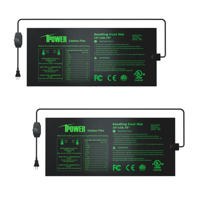 Paquet de 2 tapis chauffants pour ensemencement avec thermostat réglable Thermostat, coussin de démarrage pour germination de plantes hydroponiques chaudes et durables, noir