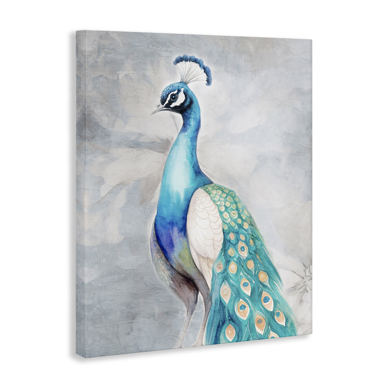 Élégant art mural sur toile paon bleu par Kim Allen, H 20 po x l 16 po