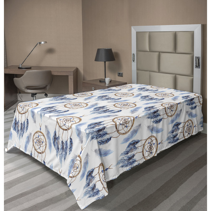 Drap plat Ambesonne, Drap plat pour lit simple, Lavande foncé et amande / motif de toile