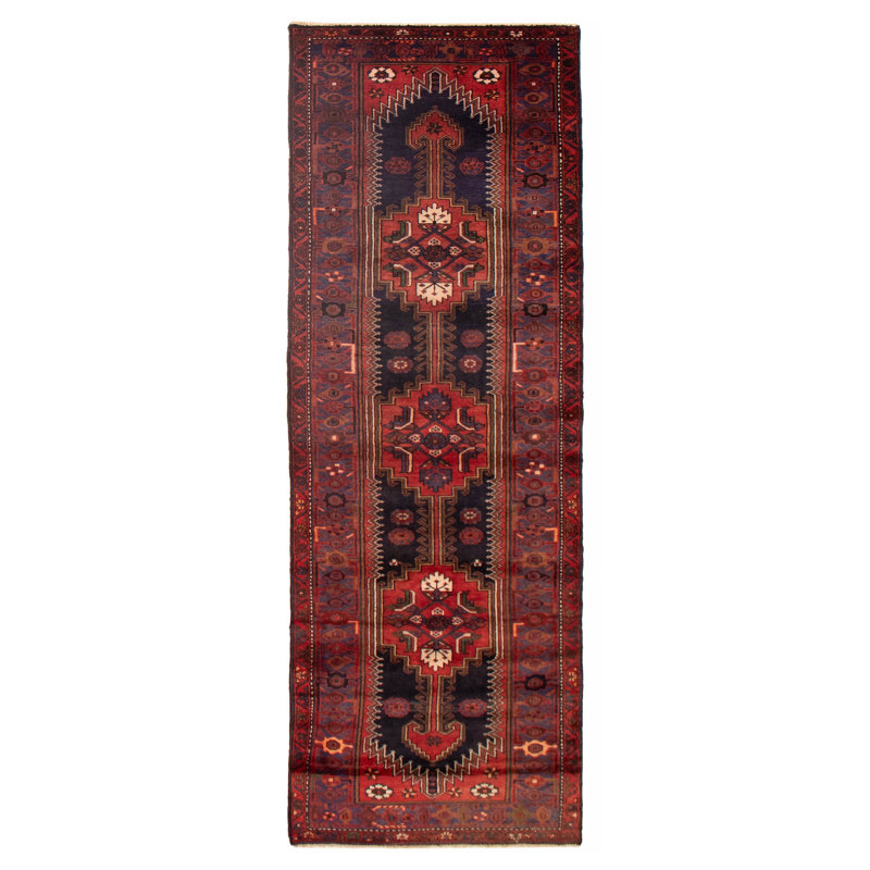 Tapis bleu marine Anadol unique en son genre fait à la main 3 pi 3 po x 10 pi 0 po