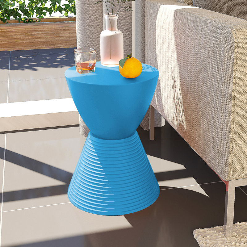 Durant Reversible Drum End Table with Storage – No Assembly Lightweight Accent Side Table for Indoor & Outdoor Use, Blue