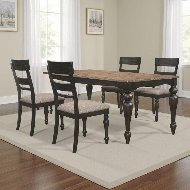 Ensemble de table de salle à manger Brad, plateau en bois franc brossé, sièges brun clair, 5