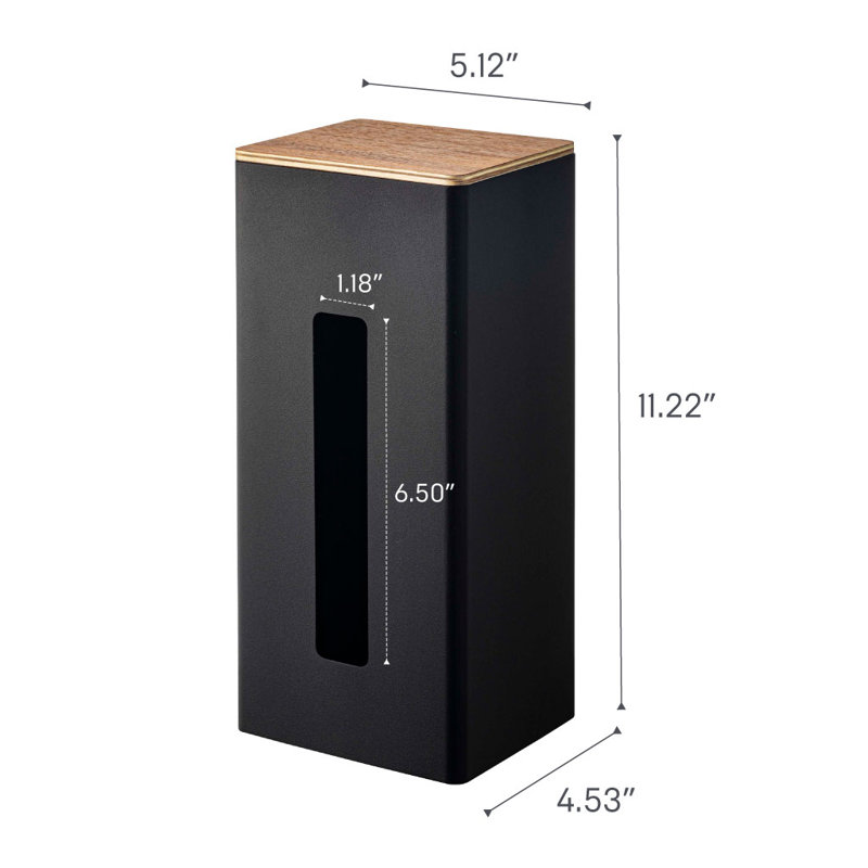 Black Steel and Wood Double-Sided Tissue Box Holder