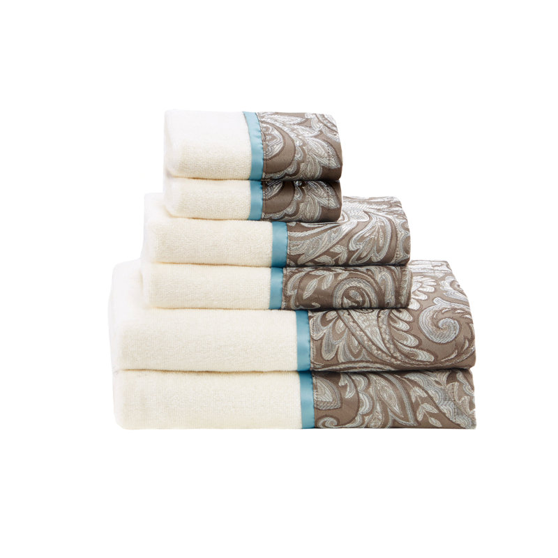 Ensemble de 6 serviettes en jacquard, Bleu/brun