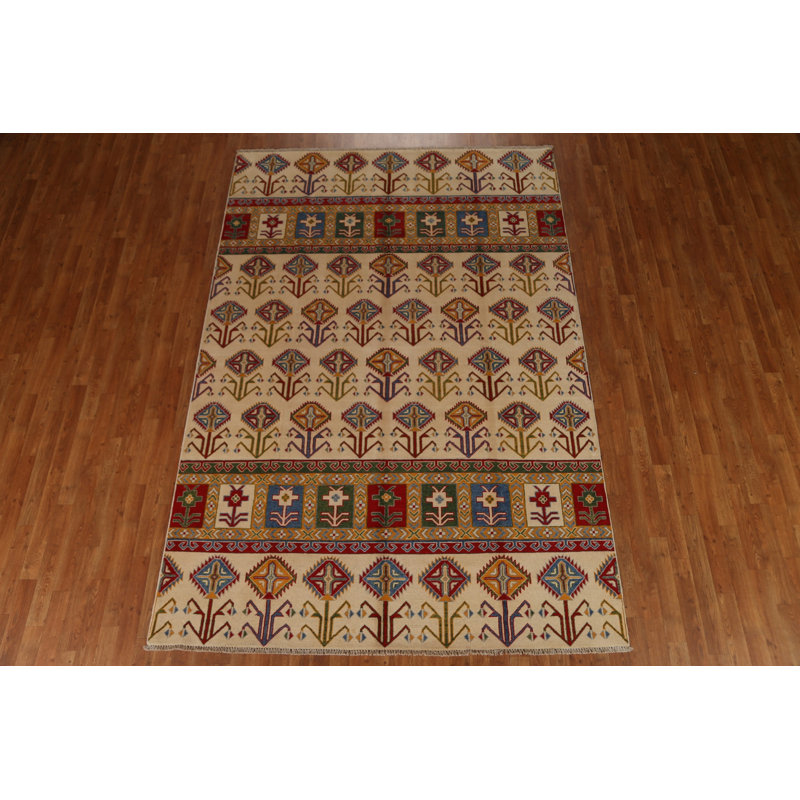 Tapis tribal ivoire Kazak 7 x 10