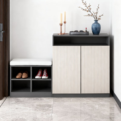 Banc à chaussures, 2 portes et 3 tablettes réglables à 3 niveaux
