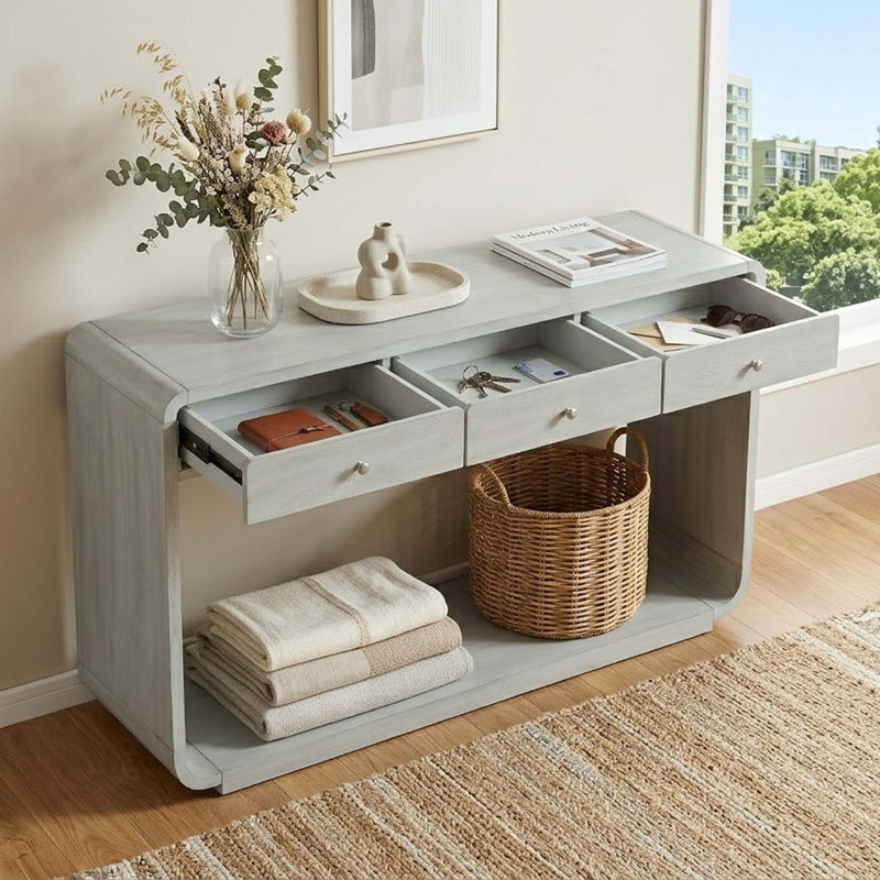 Console 3 tiroirs Modern Modern, 1 tablette ouverte, Vert sauge