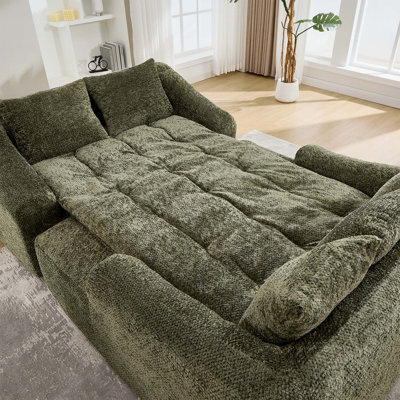 Méridienne surdimensionnée surdimensionnée et rembourrée à assise profonde en chenille avec coussins décoratifs et accoudoirs, idéale pour le salon et la chambre à coucher
