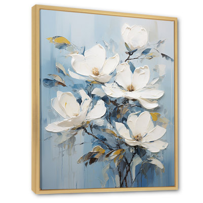 «Magnolias Blossom II» blanc et bleu sur toile