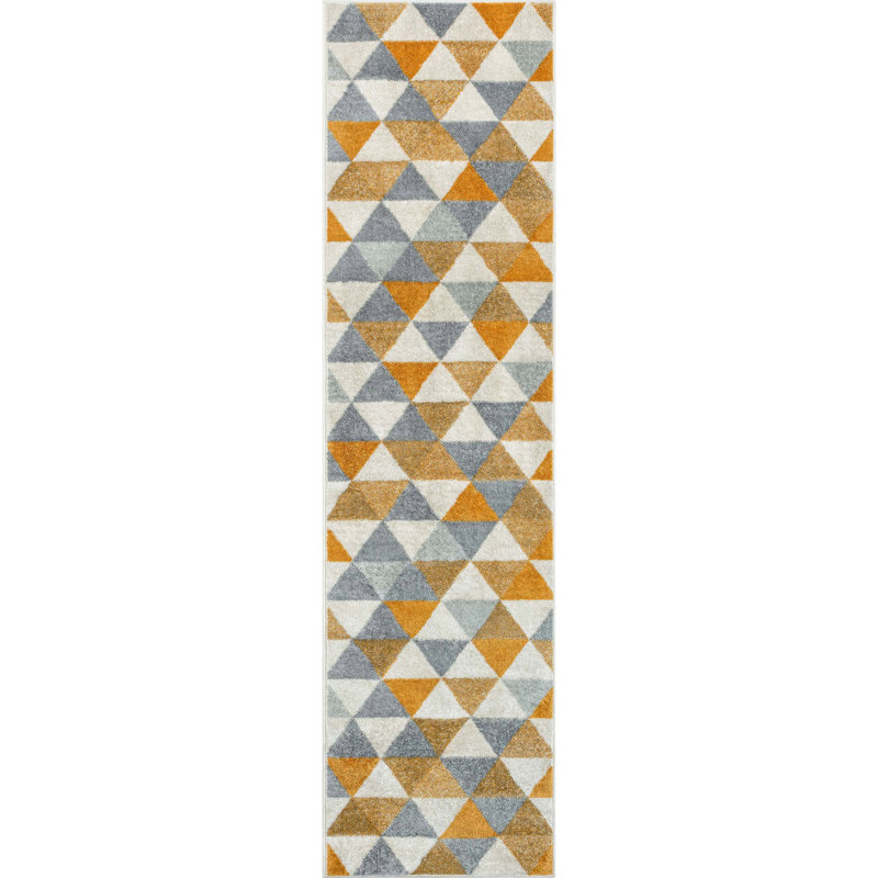 Rubino Modern Geometric White/Yellow Area Rug, Runner 2" x 7'3"