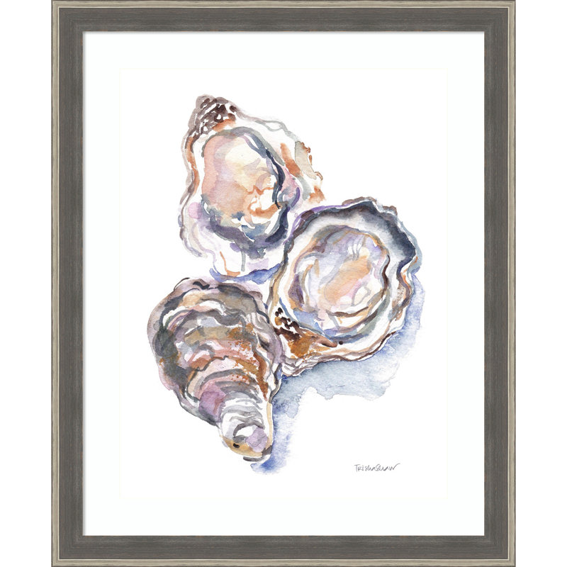 «3 Oysters» par Patricia Shaw, impression sur bois encadrée, 45 x 37