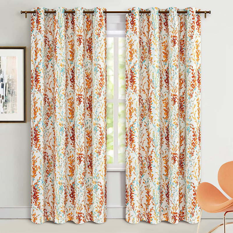 Rideau doublé à motif floral Rawlins, Noir anthracite / blanc