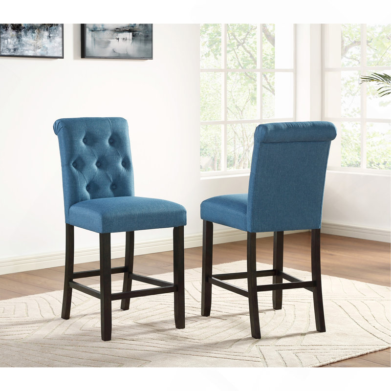  Tabouret à hauteur de comptoir touffeté Asons, ensemble de 2, Bleu