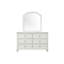 Commode avec miroir, style transitionnel côtier, blanc antique, assemblage à queue d'aronde, poignées rondes, mobilier de chambre