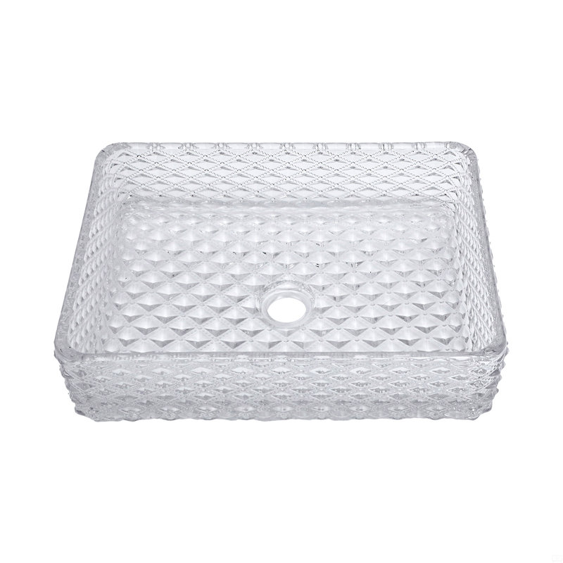 Lavabo vasque de salle de bain au-dessus du comptoir, lavabo vasque en verre trempé avec bonde escamotable (sans robinet)