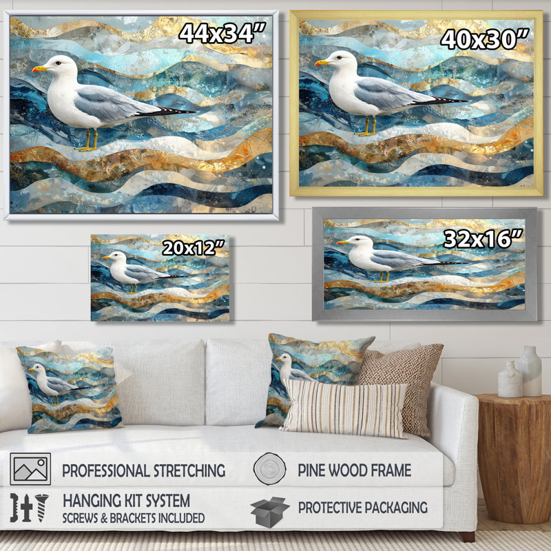Hardison mouette côtière The Watchful Gull IV - Mouette, Reproduction encadrée d'une seule photo, H 12 po x l 20 po, Doré