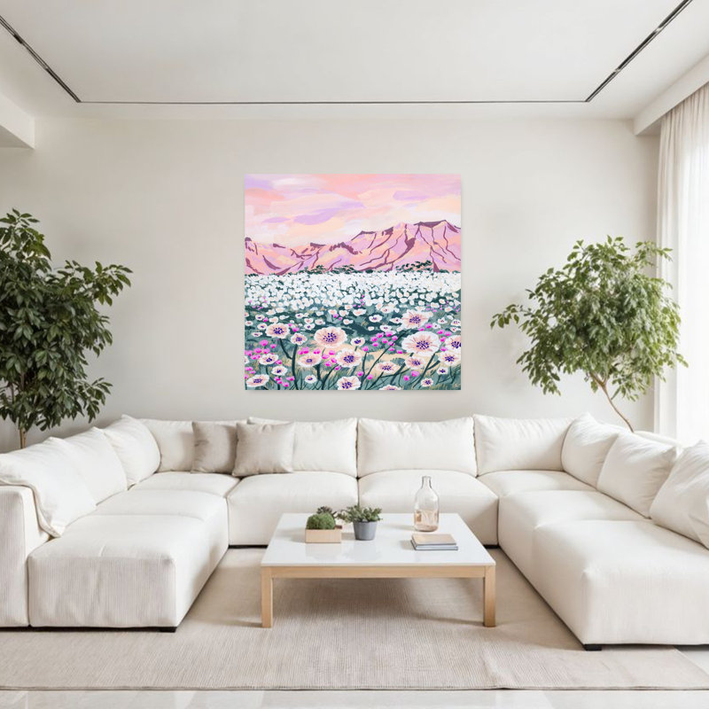 Contemporary Art Colourful Peaceful Serene Flower Landscape Art, 48" H x 48" W