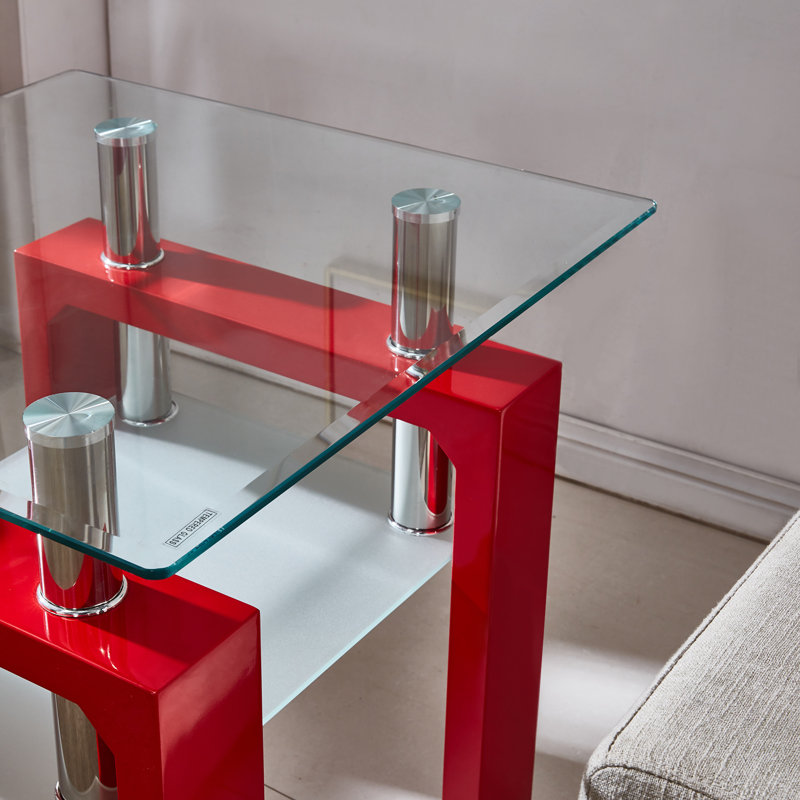 Perla Glass Top End Table, Red