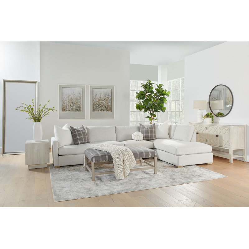 Clara Light Gray and White Fabric Upholstered Modular Sofa