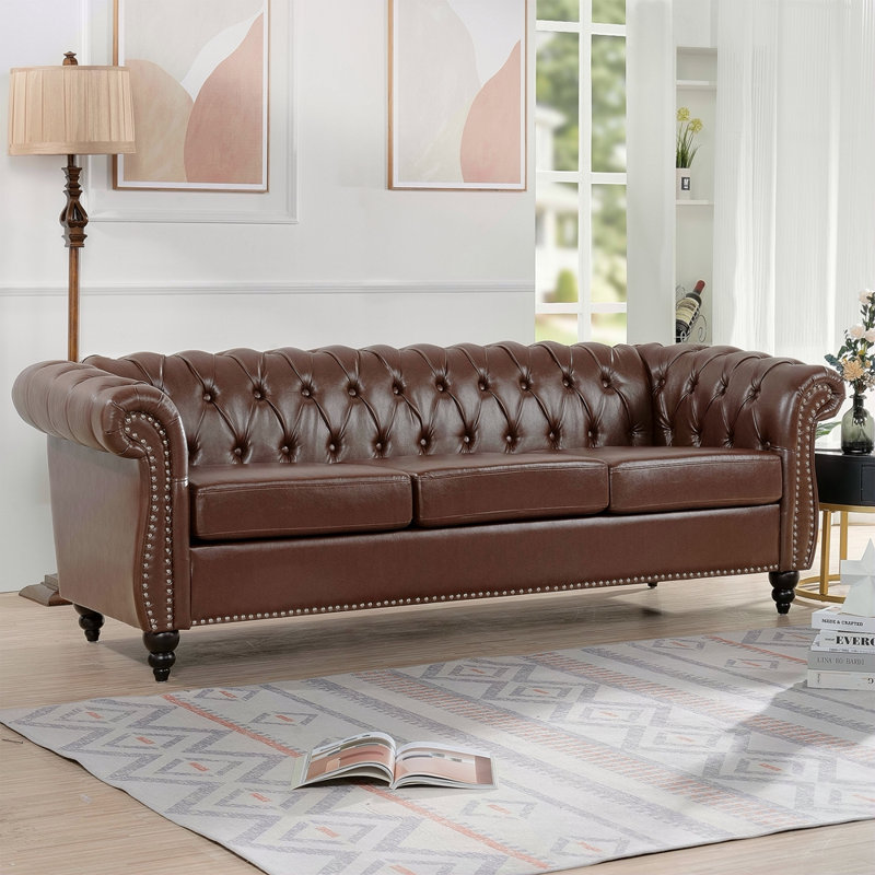Canapé Chesterfield 84,65 po., Marron foncé