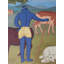 Krishna broutant une vache | Couleur de la terre sur papier | Par Bhaskar Lahiri