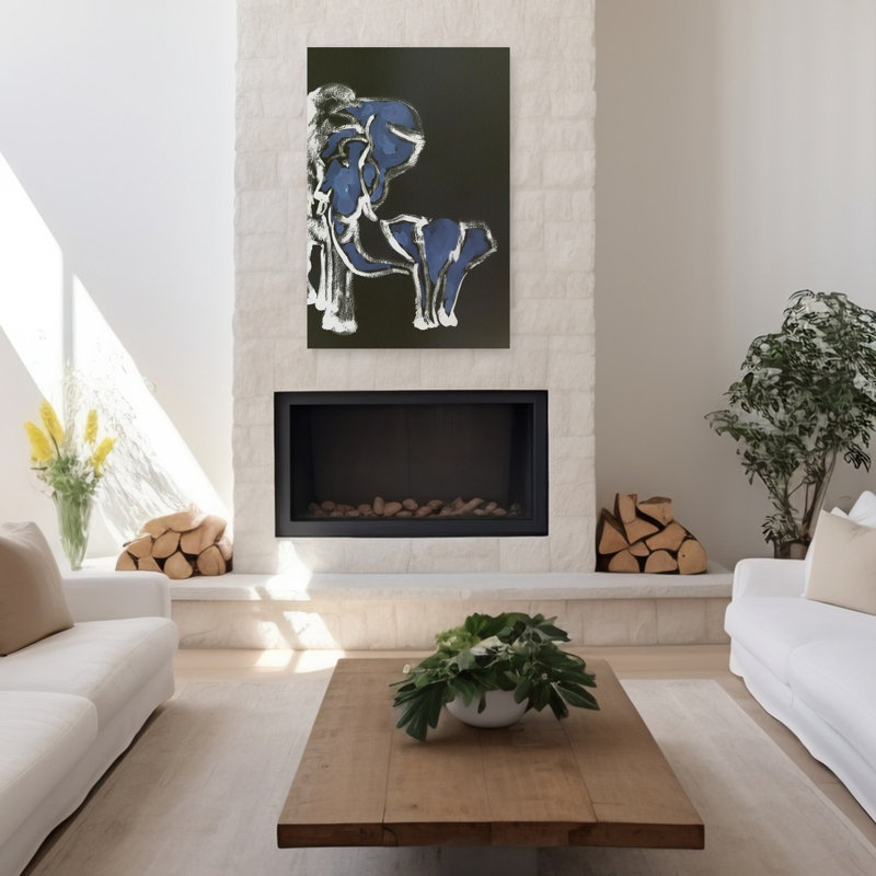 Éléphant bleu abstrait abstrait, 48" H x 32" W