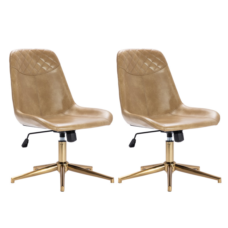 Mariello 23" Wide Adjustable Height Leather Swicel Office Chair With Quilted Backrest, Gold, Beige
