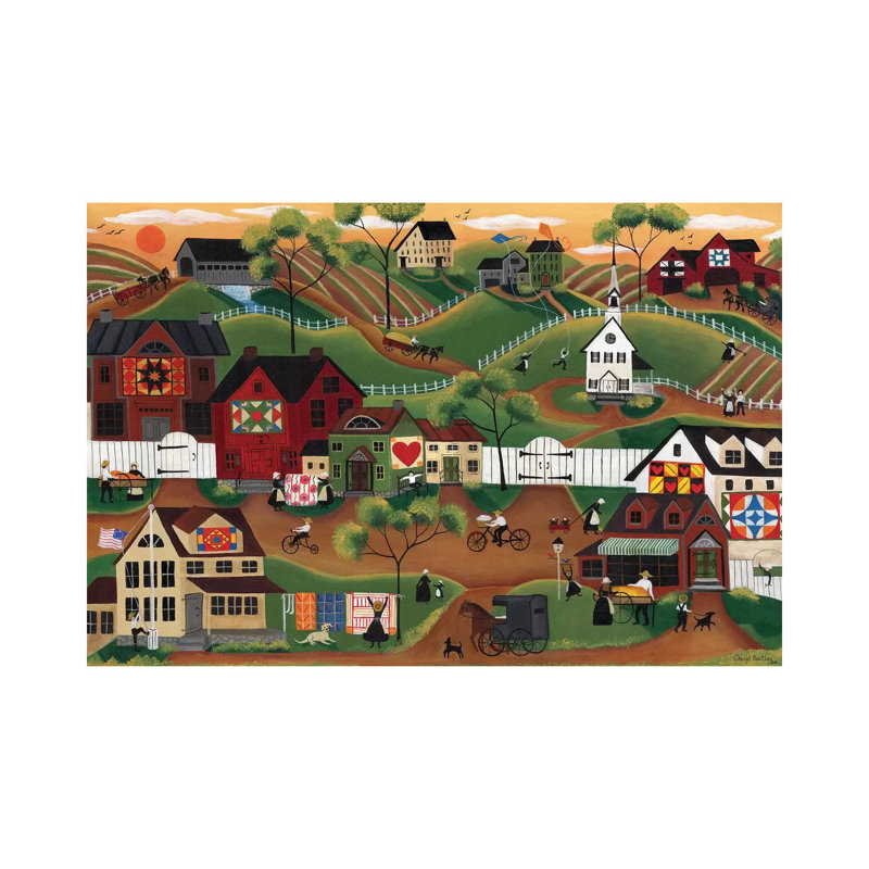 Reproduction d’art graphique, "Amish quilt village" par Cheryl Bartolo, H 32 po x l 48 po x P 1,5 po, Toile tendue