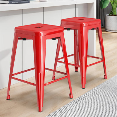 Ensemble de 2 tabourets de bar empilables en métal, tabourets de bar à hauteur de comptoir, tabourets de patio industriels de 24 pouces et tabourets sans dossier