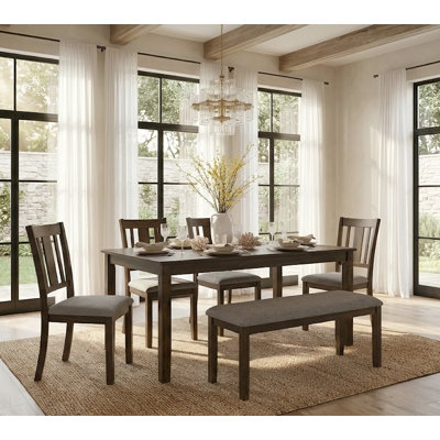 Ensemble de salle à manger rectangulaire en bois pour 6 personnes avec chaises rembourrées et banc pour la cuisine et le salon