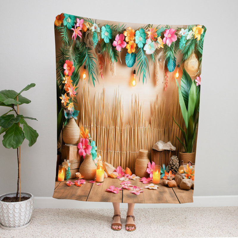 Throw Blanket, 68" W x 80" L, Floral/Abstract, Brown/Green/Blue/Pink