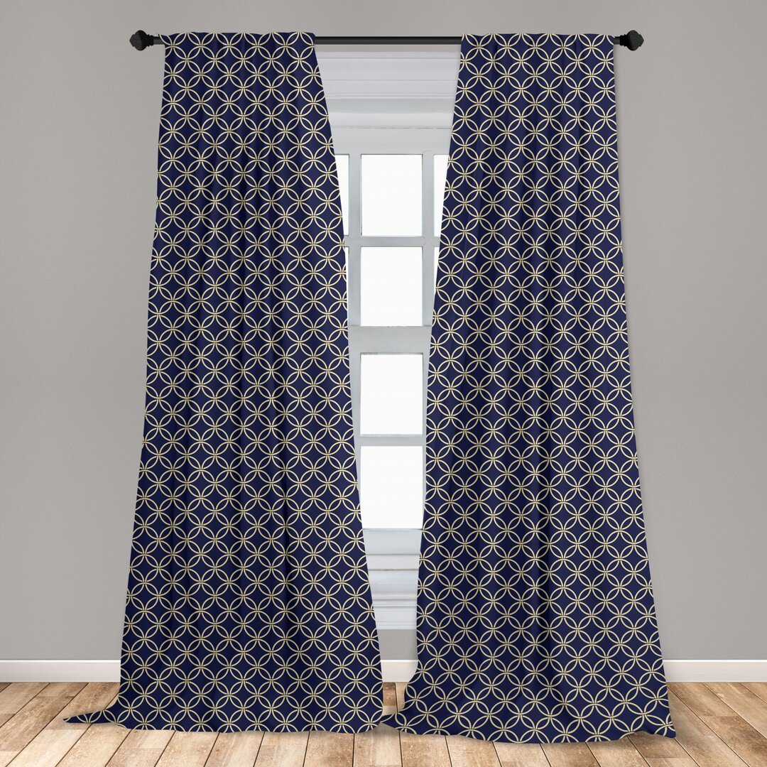 Fenstervorhänge, Leichtes Dekor, Oriental Runde Formen, Navy blau, Marineblau Beige