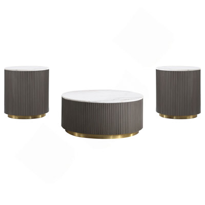 Sennewald White 3-Piece Round Marble Coffee And End Table Set