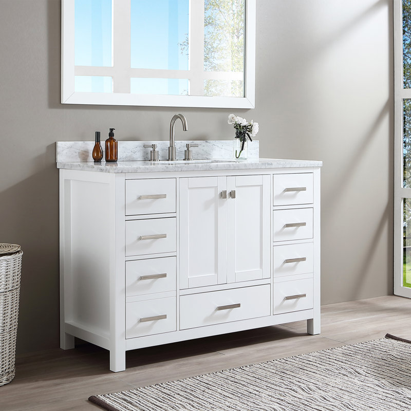 Covin 48'' Modern And Traditional Bathroom Single Sink Vanity Set With White Italian Carrara Marble Countertop & Backsplash, Fully Assembled