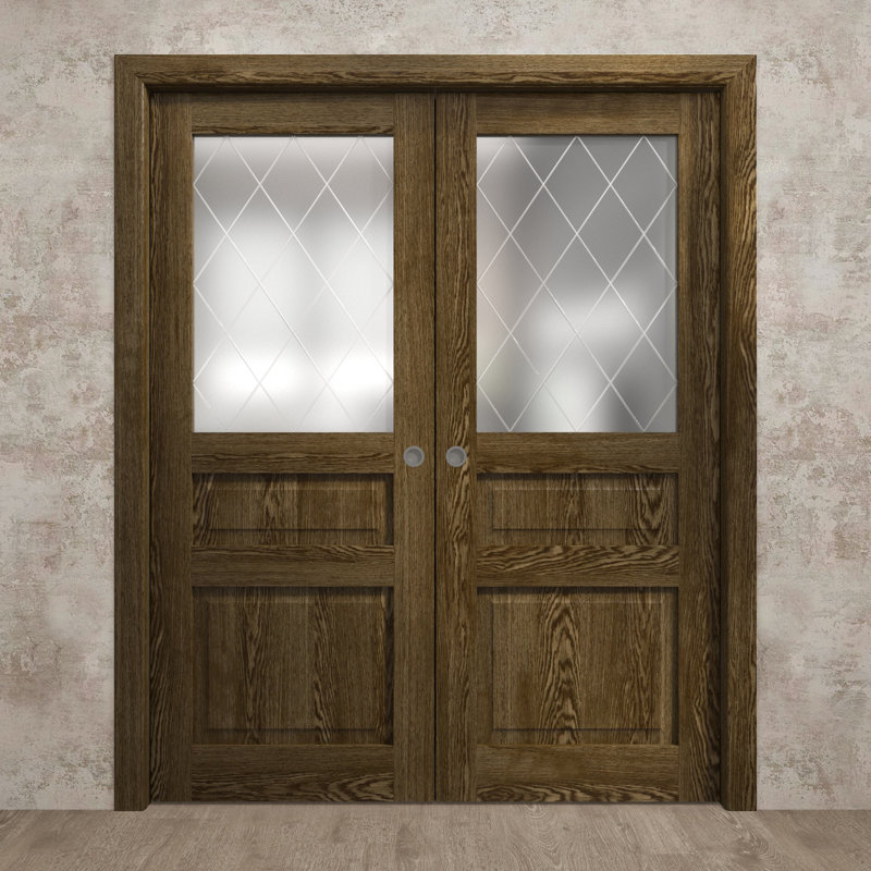 Portes coulissantes françaises à double poche | Ego 5011 | Ensemble de quincaillerie de rail | Portes intérieures modernes en bois massif pour chambre à coucher
