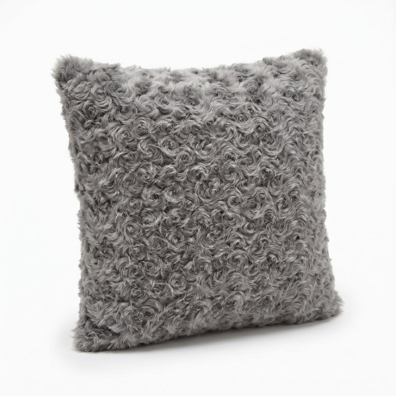 Curly Kalgan Lambskin Throw Pillow with Feather Down Insert, Gray, 22" x 22"