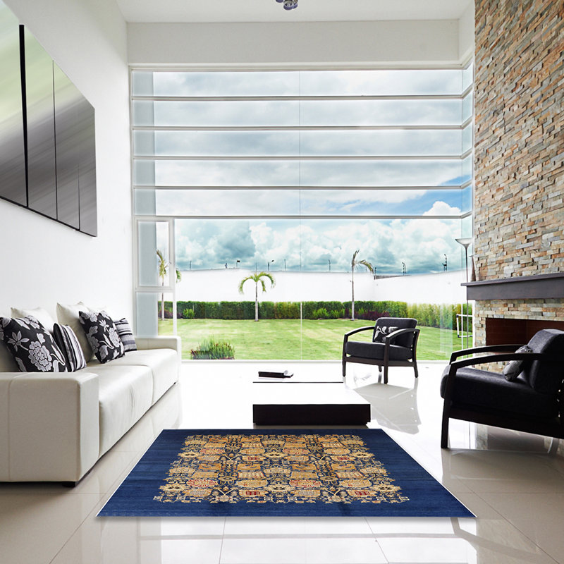 Tapis bleu / beige Patchwork, Carré 5 pi
