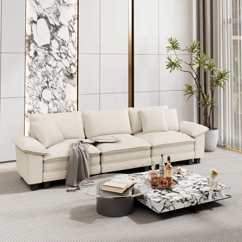 Canapé de salon surdimensionné de 124 po à assise profonde, chenille ou velours côtelé avec coussins décoratifs, 3