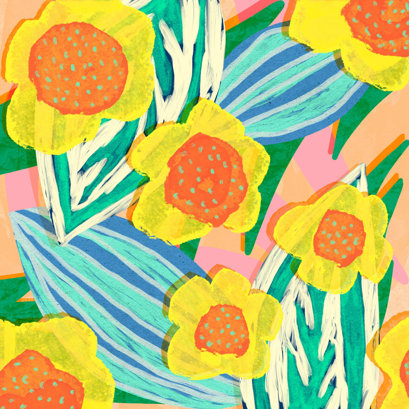 Sewzinski grandes fleurs jaunes, H 12 po x l 12 po x P 1,25 po