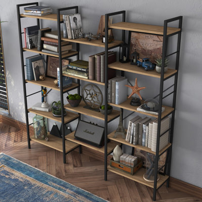 Kitai Industrial Style Bookshelf, Walnut & Black, 69.3 x 67.7 x 11.8 Inches | 100% Melamine Coated E1 Quality Chipboard, 13.9-Inch Shelf Height, 4.7-Inch Leg Height | Wall-Mountable, Durable & Stylish Storage Solution