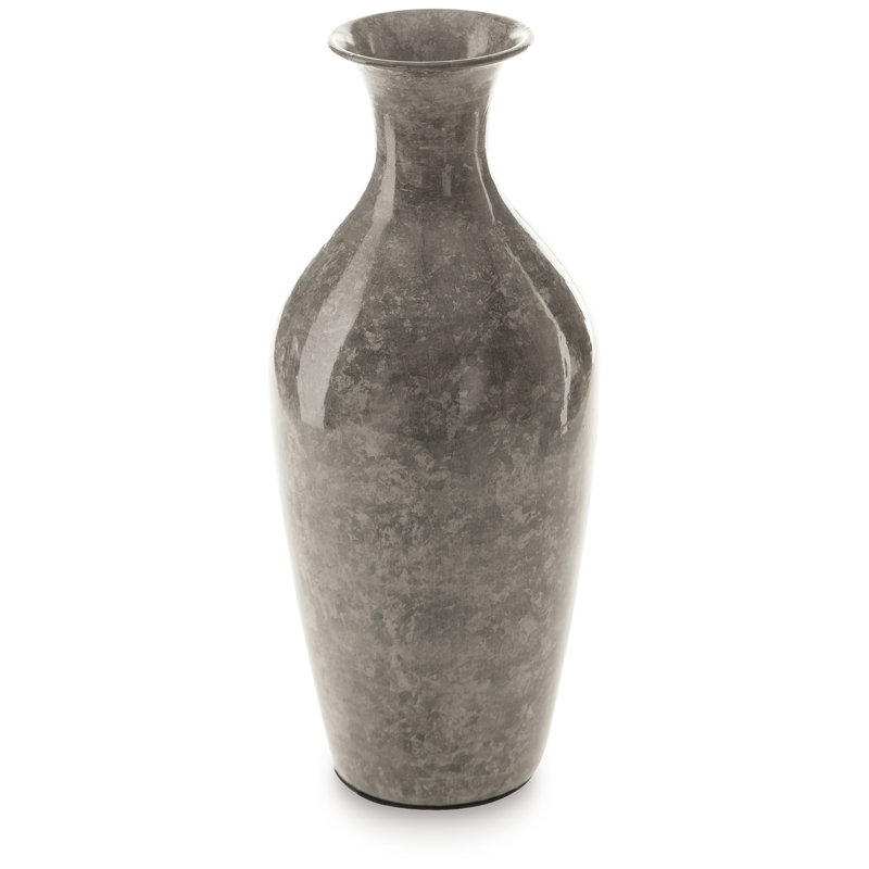 High-Gloss Gray Metal Traditional Vase, 12 Inch