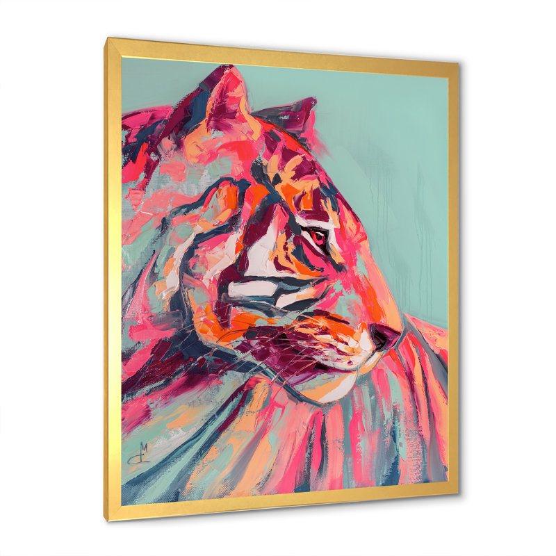 Œil de tigre rose, coup de peinture - peinture, Impression encadrée, H 12 po x l 8 po, Doré