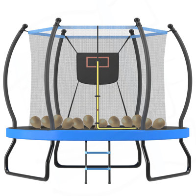 Trampoline 10 pi avec panier de basketball, filet d'enclos et échelle, trampoline d'extérieur pour enfants, trampoline de jardin récréatif