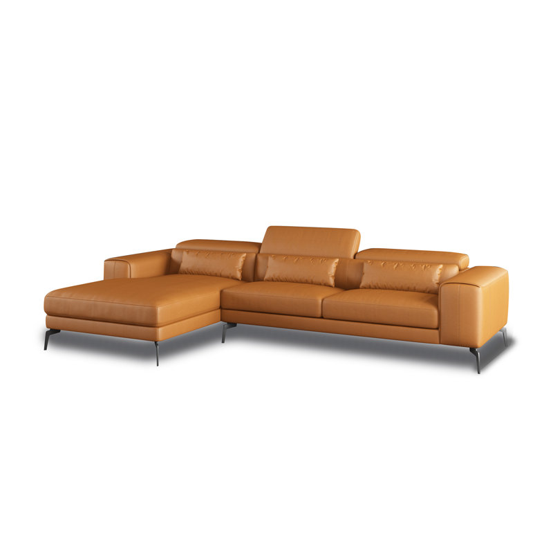 Cavour Sectional, Left Hand Facing, Cognac Genuine Leather