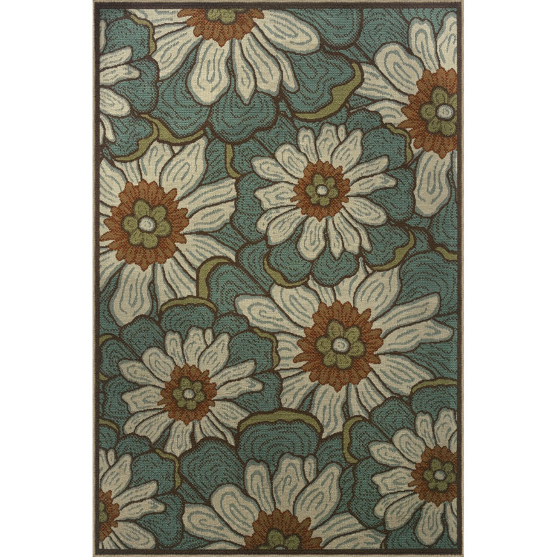 Tapis décoratif moderne à motif de marguerites vertes, Rectangle 4 pi 4 po x 6 pi 3 po