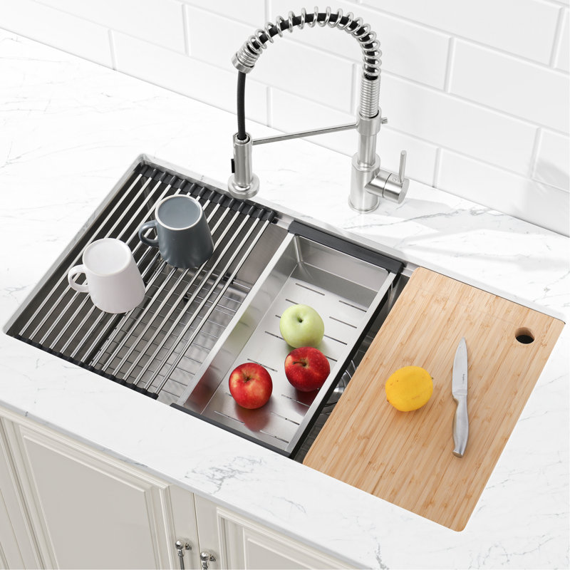 Dark Gray Stainless Steel Kitchen Washbasin 33"X19" - Handmade With Sound Dampening Coating 33X19 Inch Sink Noise Reduction Pads