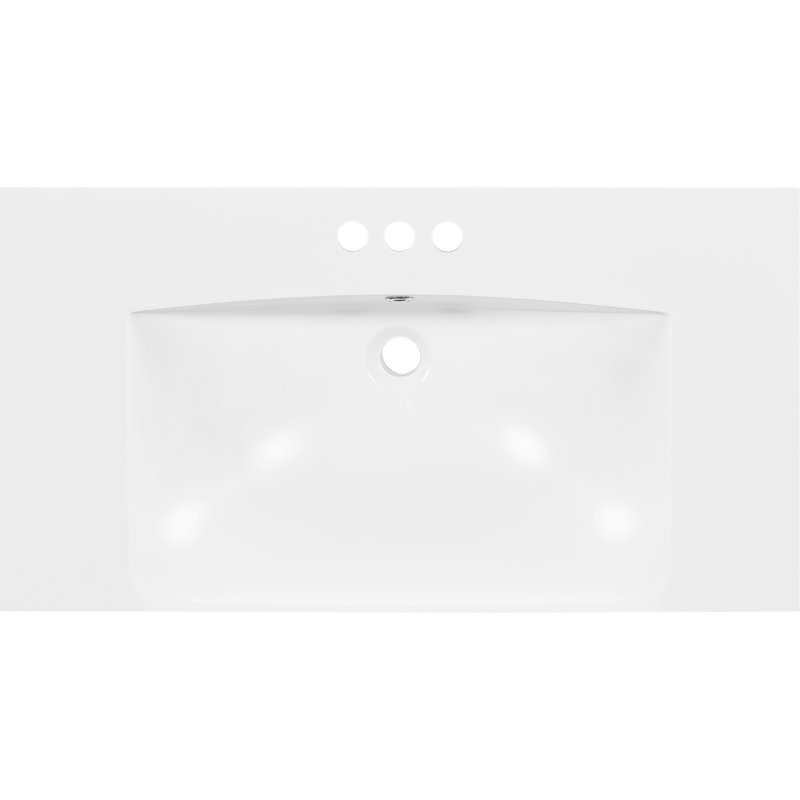 Rectangular 3 Hole Bathroom Resin Sink 36X18", White, 4" Centre Faucet Applied, & Functional 36X18" Sink, Vanity Top, Fits Faucet, Enhanced Durability Feature