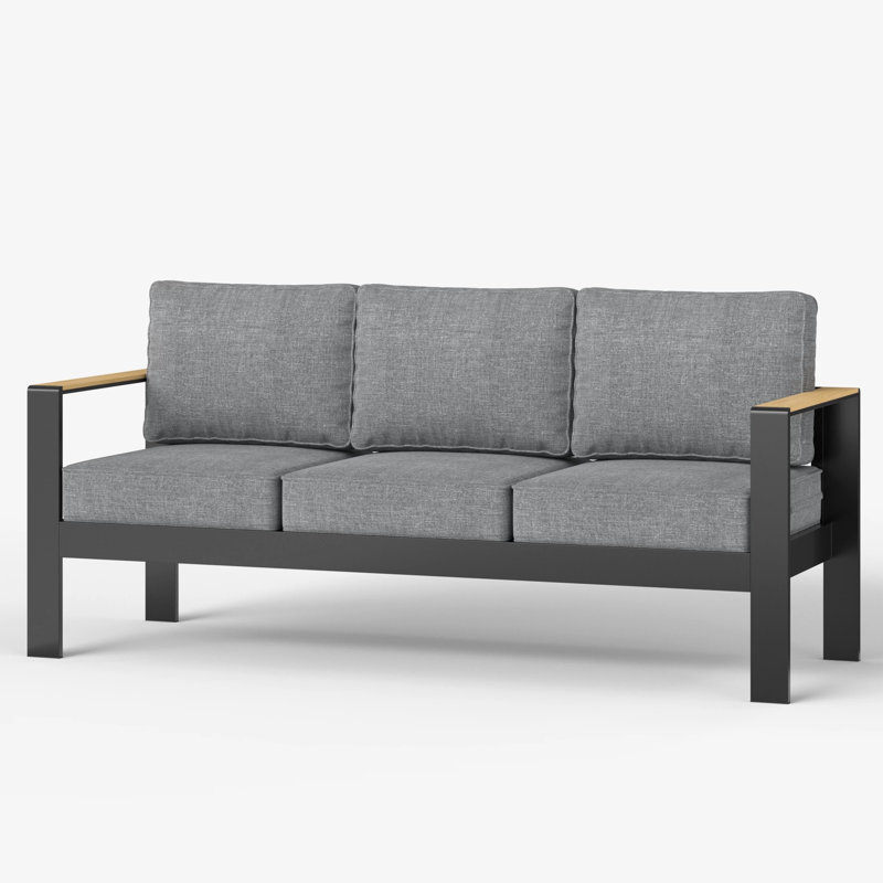 185.4cm Wide Patio Sofa with Cushions, Grey
