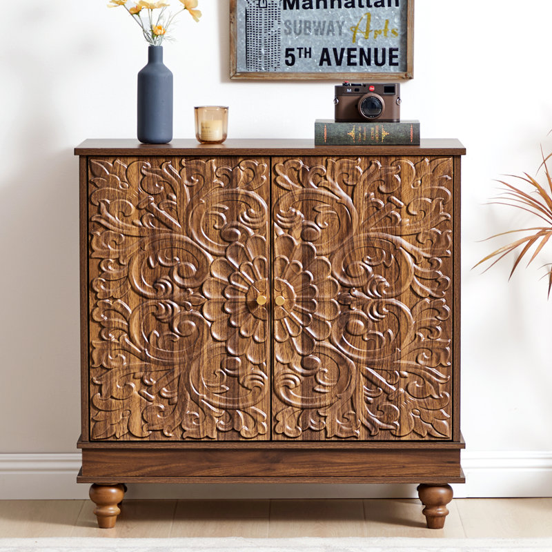 Farmhouse 31.73'' W 2 - Door Accent Cabinet Sideboard, 31.34" H x 31.73" W x 14.17" D, Walnut